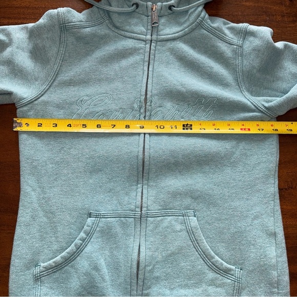 Carhartt womens long sleeve hooded full zip sweater turquoise embroidered XS - Picture 7 of 10